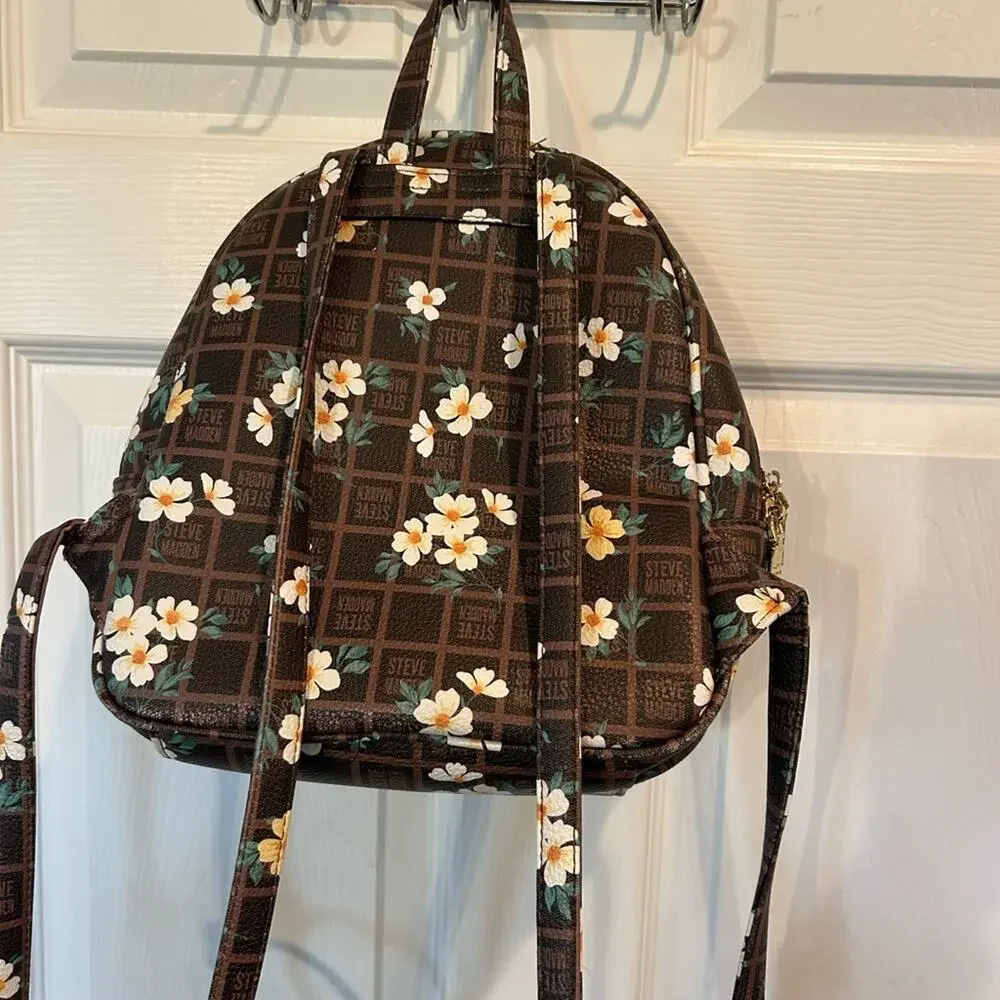 Steve Madden Brown Logo Daisy Floral Mini Backpack